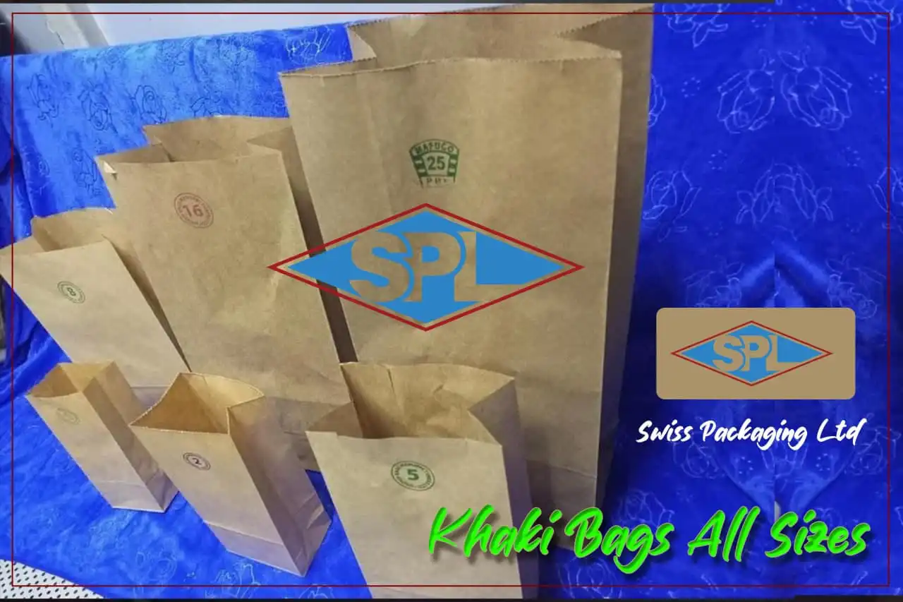 Khaki Packaging Bags, eco-friendly bags, Swiss Packaging Ltd, paper bags, shopping bags, food packaging, biodegradable bags.