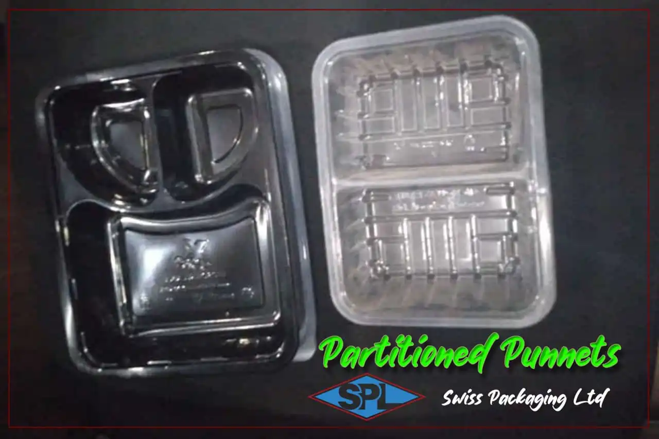 partitioned food punnets, food packaging, takeaway containers, Swiss Packaging Ltd, portion control, eco-friendly punnets, meal trays